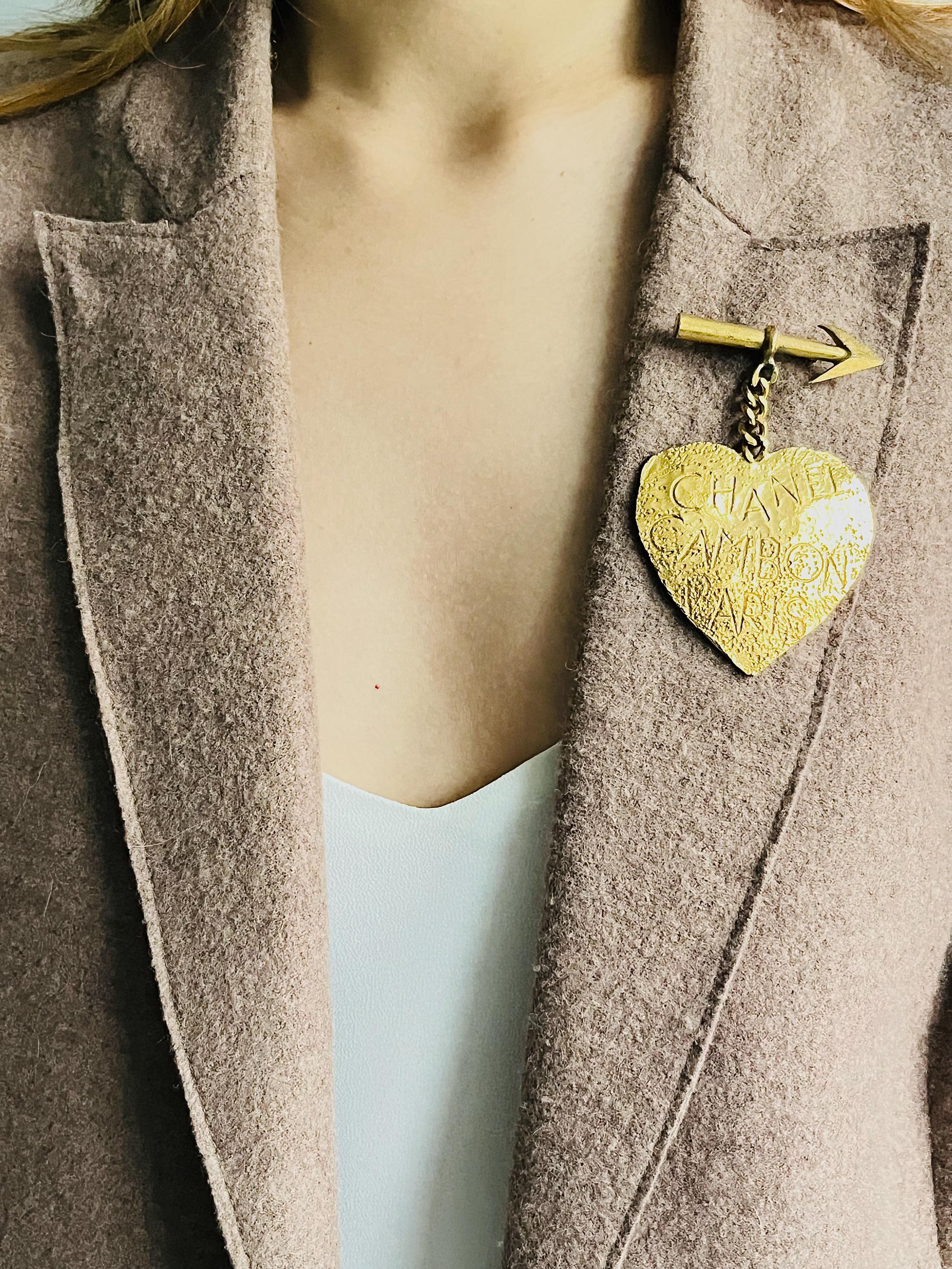 Chanel Vintage 1993 Logo CC Heart Cambon Paris Arrow Dangle Bow