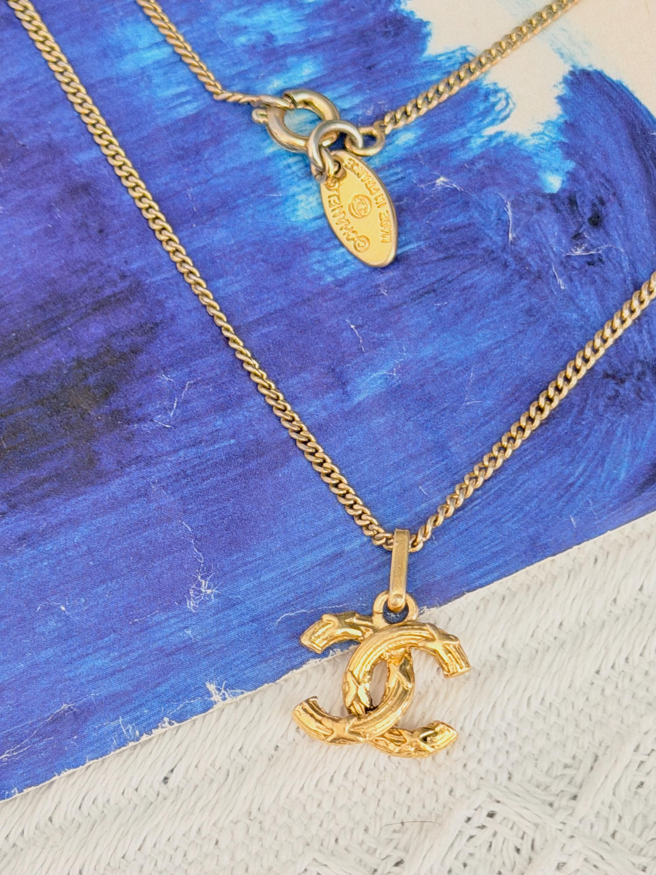 Chanel Vintage 1970 Iconic Textured Coco CC Logo Cross X Pendant