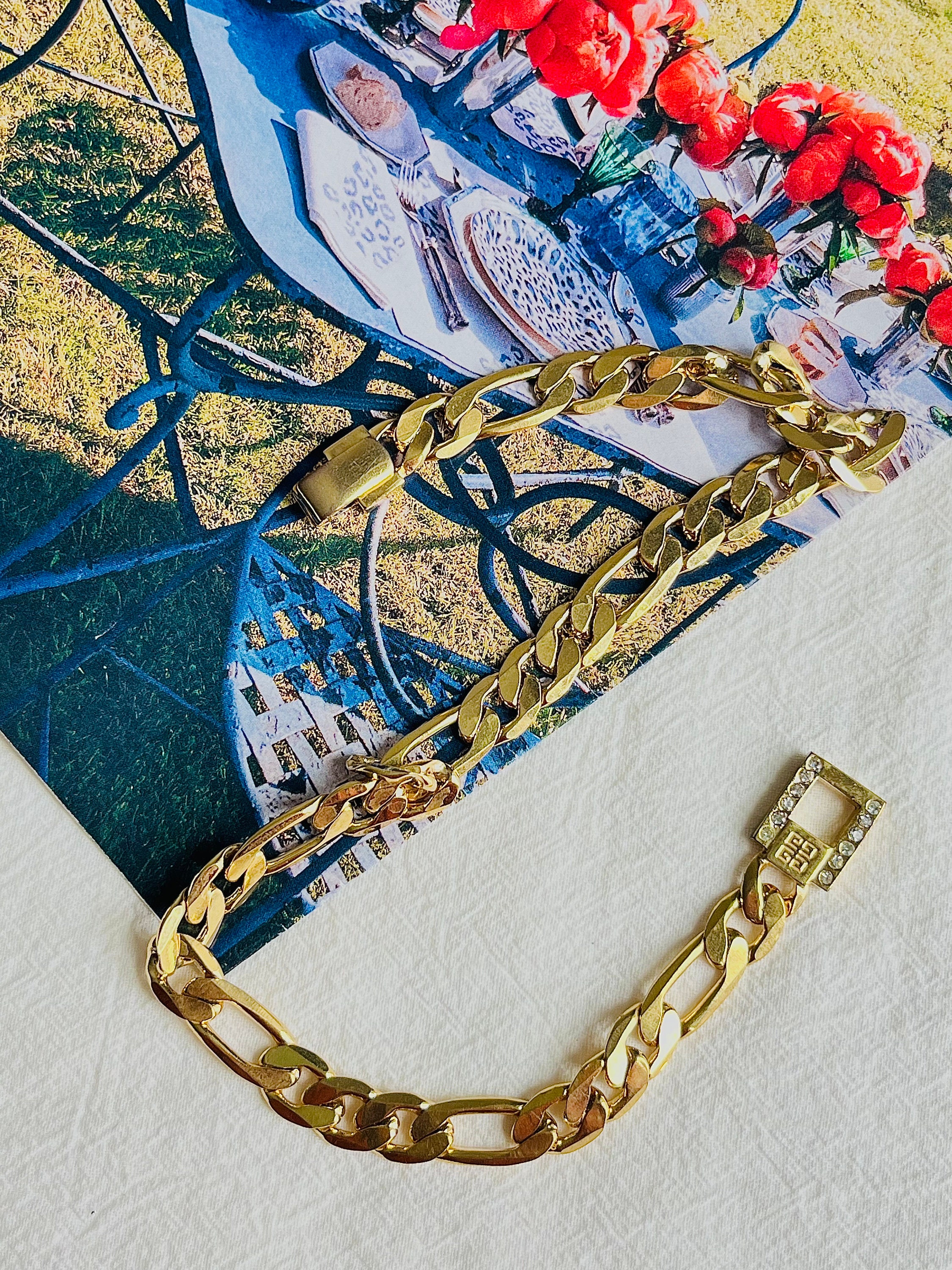 Givenchy Vintage 1980s 4G Logo Interlocked Crystal Figaro Chain