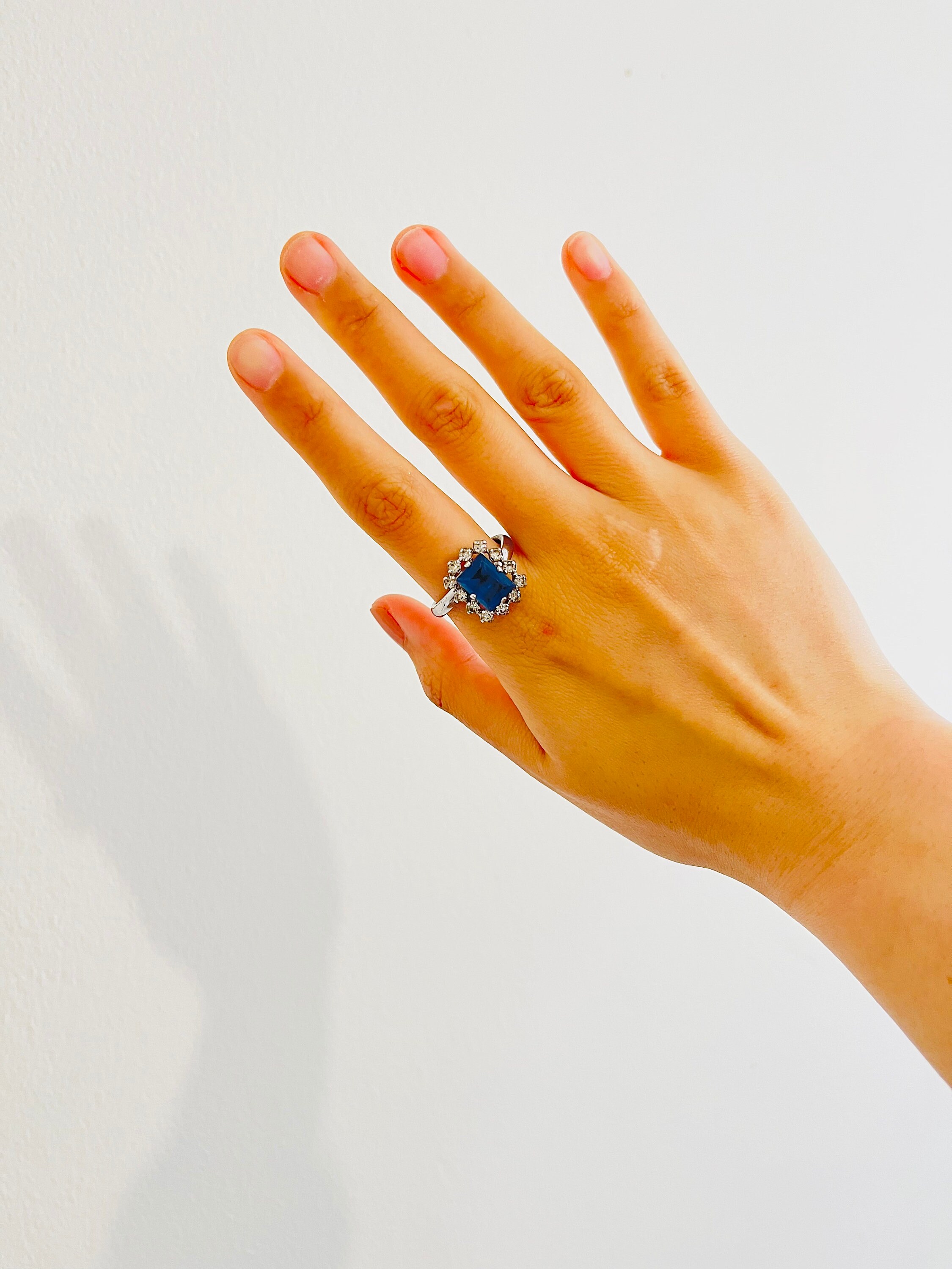 美品　Christian Dior Trotter Ring Blue Dior Used Trotter Finger Ring Blue Silver Size 6 Vintage Authentic