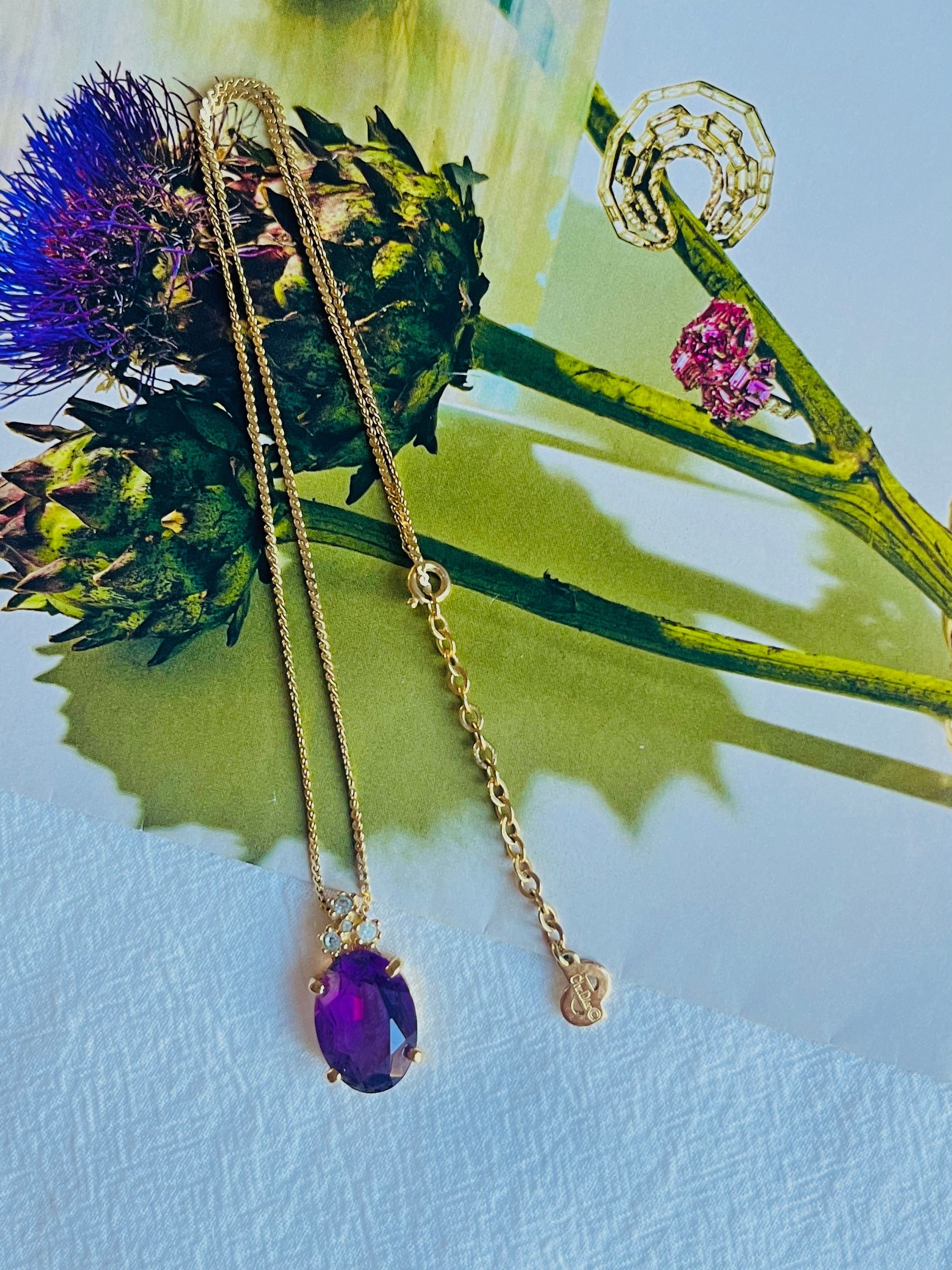 Christian Dior Vintage 1980 Amethyst Oval Pendant Trio