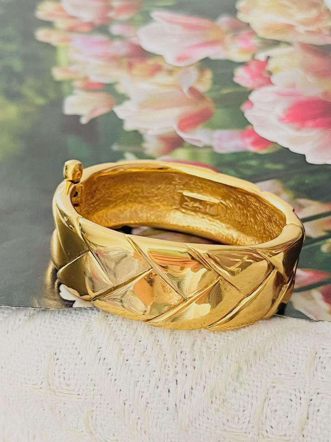 Yves Saint Laurent YSL Arty Vintage Glow Chunky Quilted Bangle