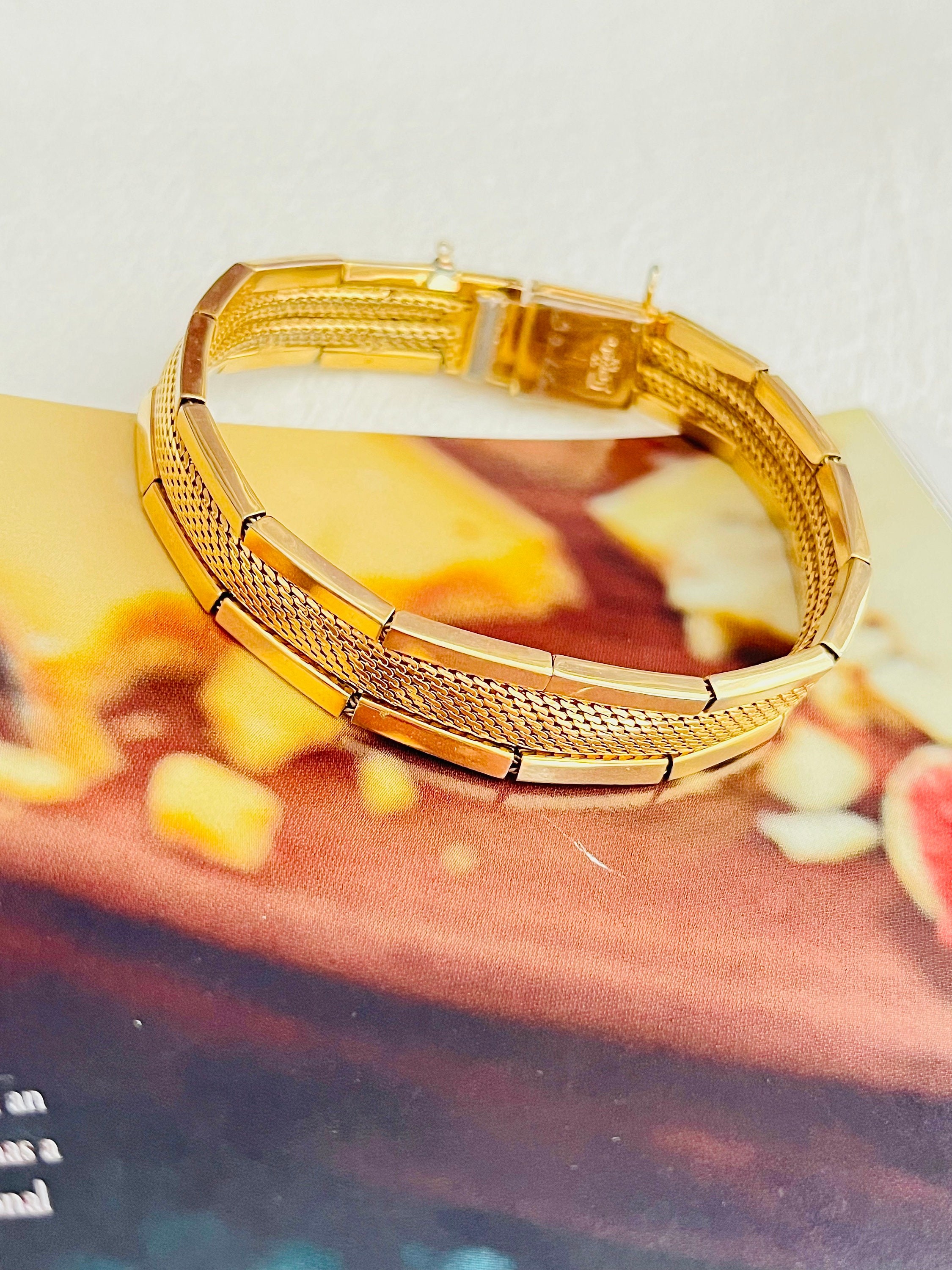 Christian Dior GROSSE 1959 Woven Mesh Link Ridged Double Hinged