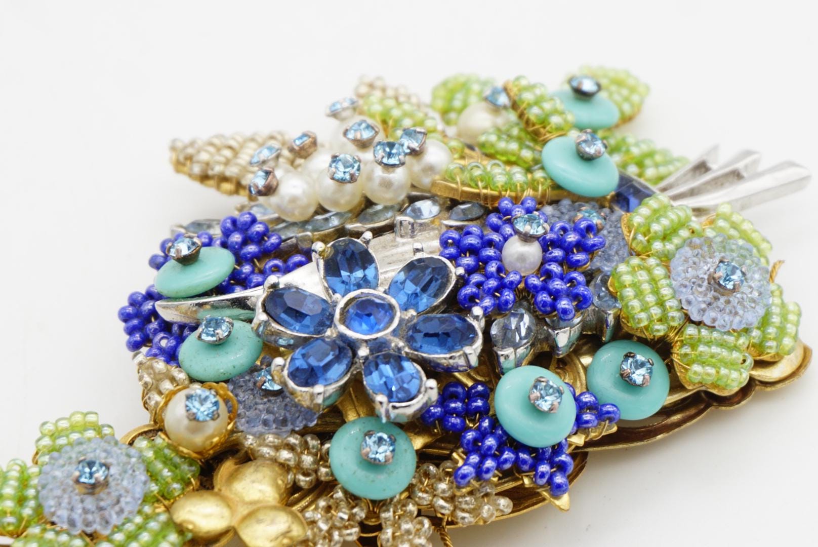 Stanley Hagler Vintage Hummingbird Huge Flower Crystals Blue Green
