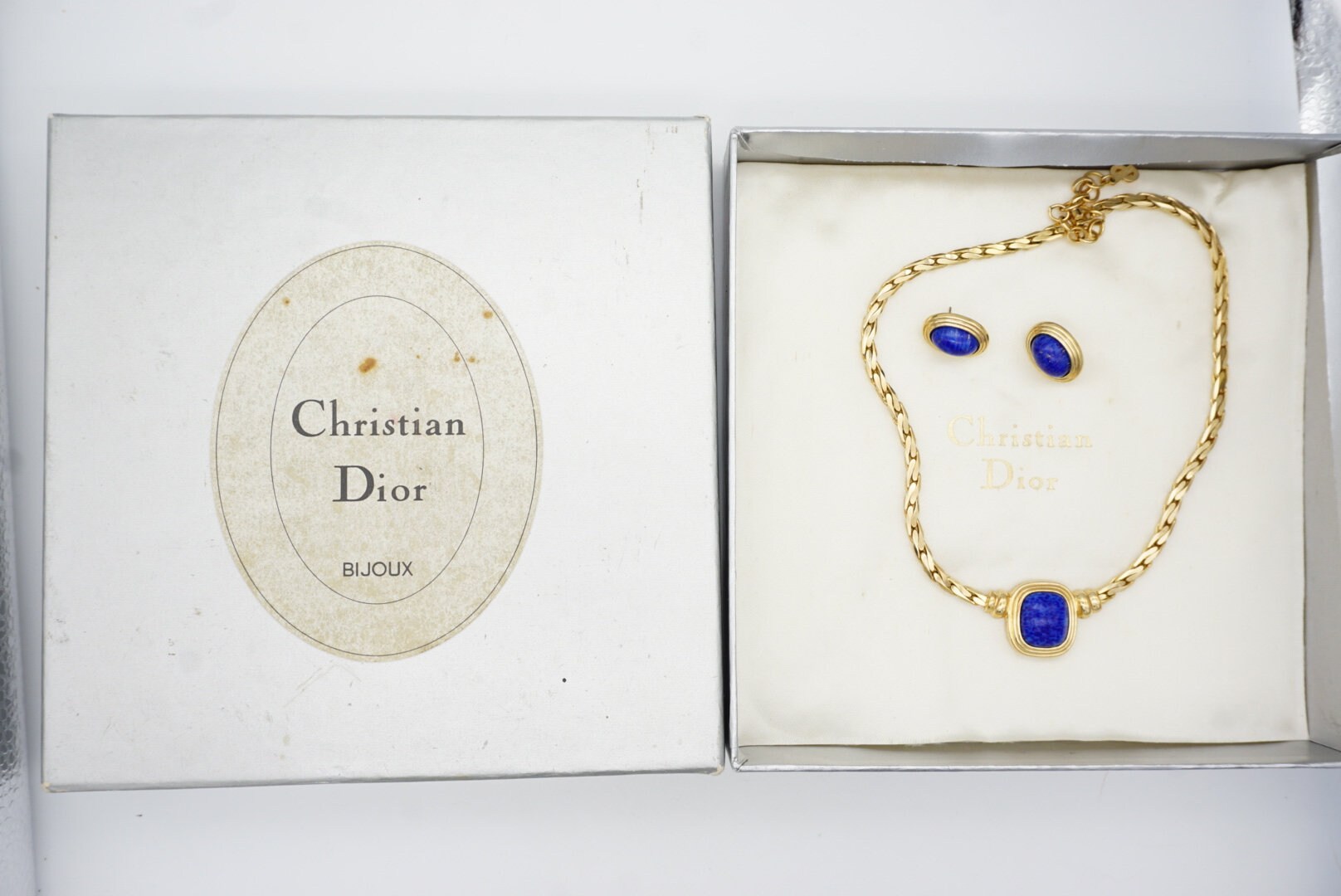 Christian Dior Vintage Lapis Navy Blue Rectangle Oval Cabochon