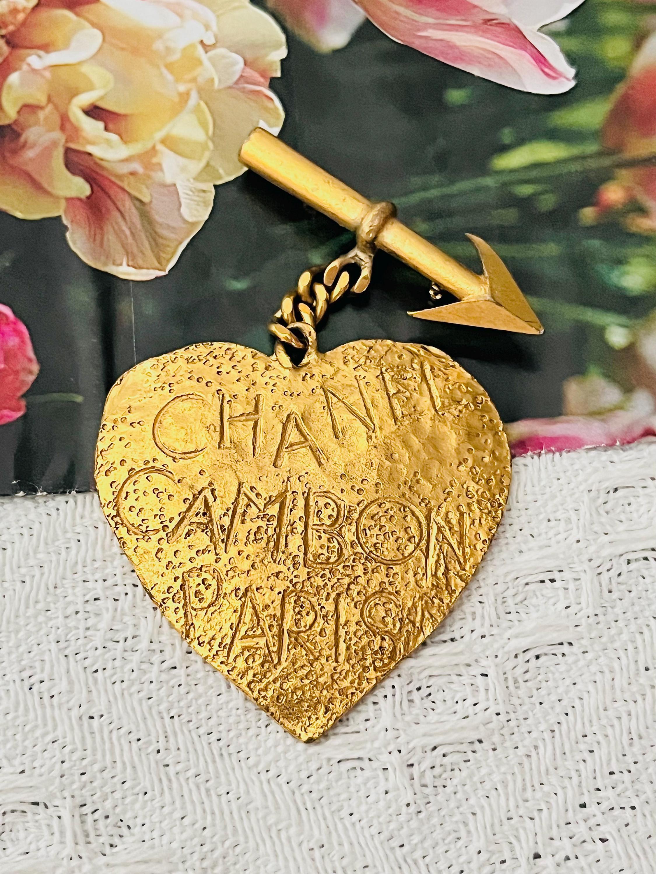 Chanel Vintage 1993 Logo CC Heart Cambon Paris Arrow Dangle Bow