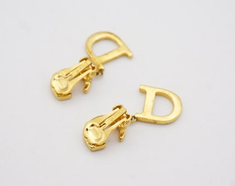 Christian Dior Vintage 1990s Monogram Logo CD Crystals Drop Clip
