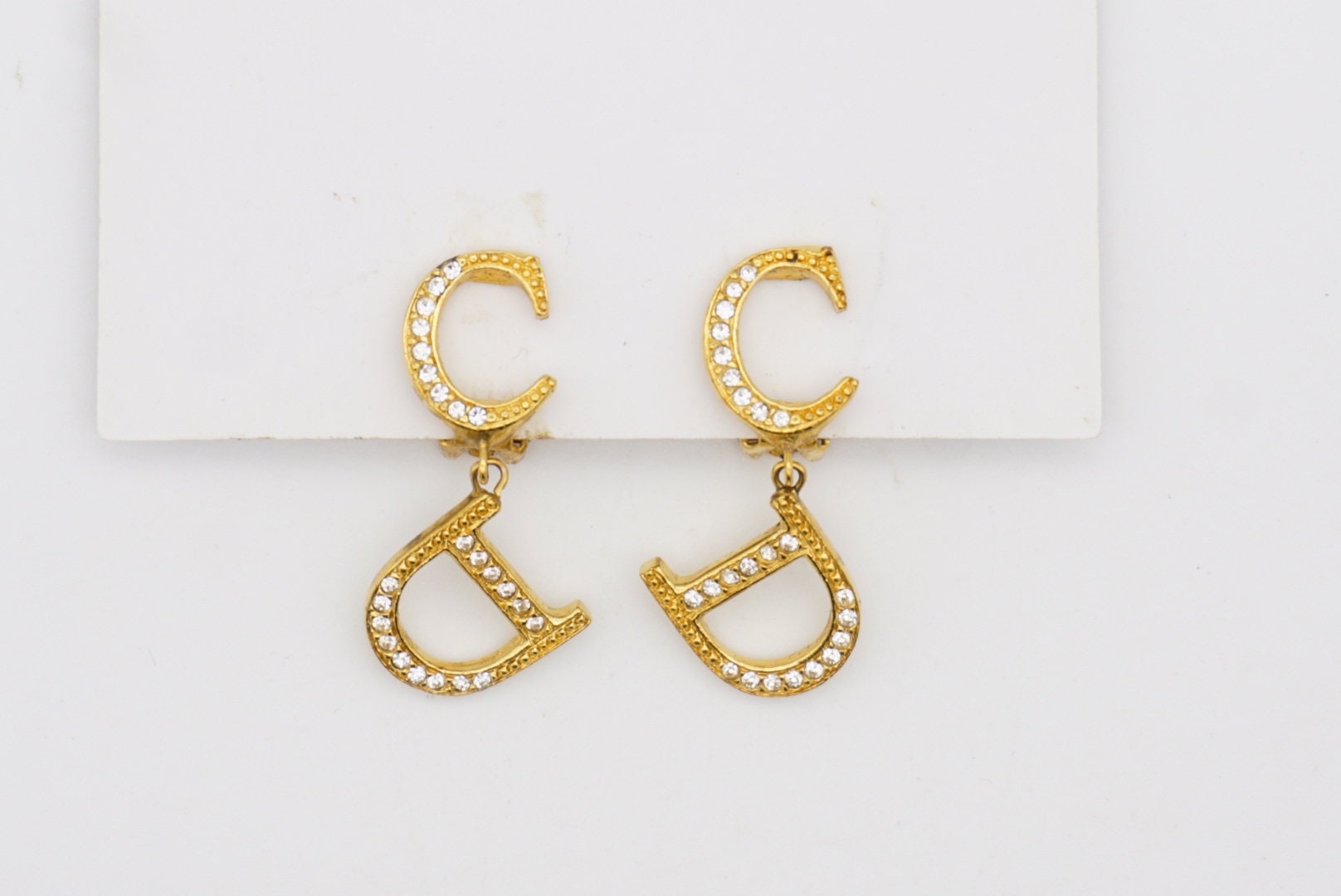 Christian Dior Vintage 1990s Monogram Logo CD Crystals Drop Clip