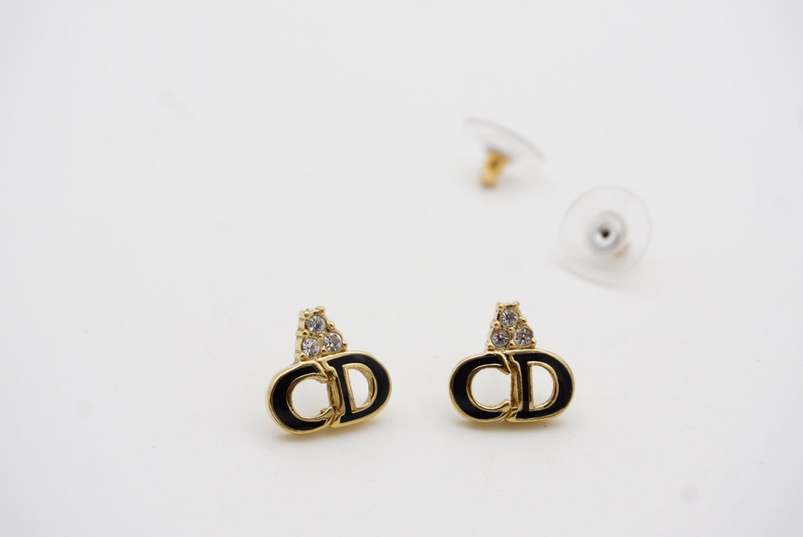 Christian Dior Vintage 1990s Monogram Logo Black CD Crystals