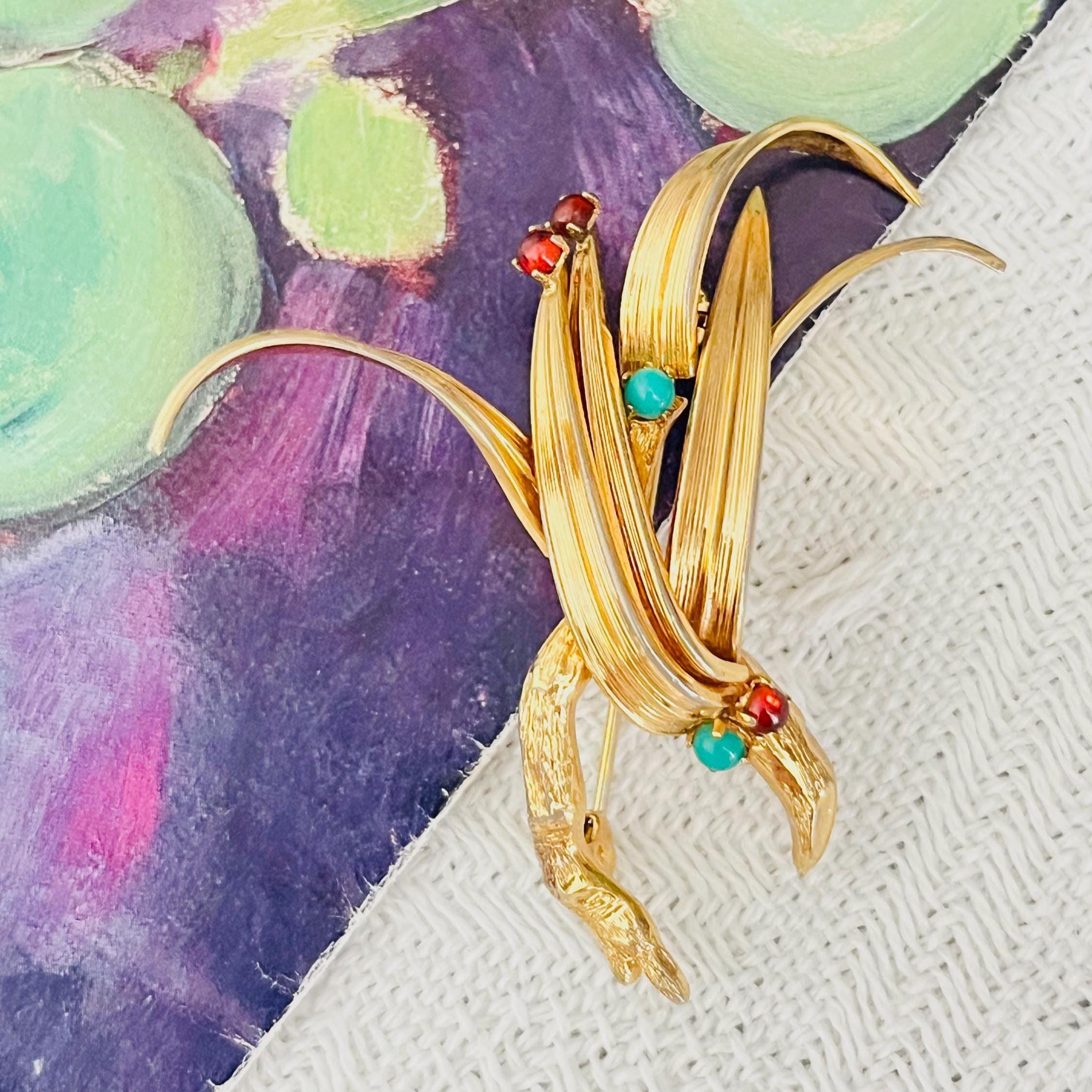Christian Dior GROSSE 1962 Vintage Turquoise Ruby Crystals Flower