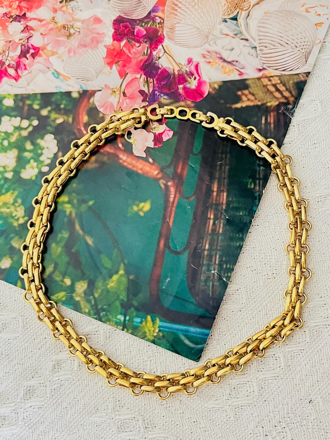 Christian Dior Vintage 1980s Classic Interlocked Glow Link Choker