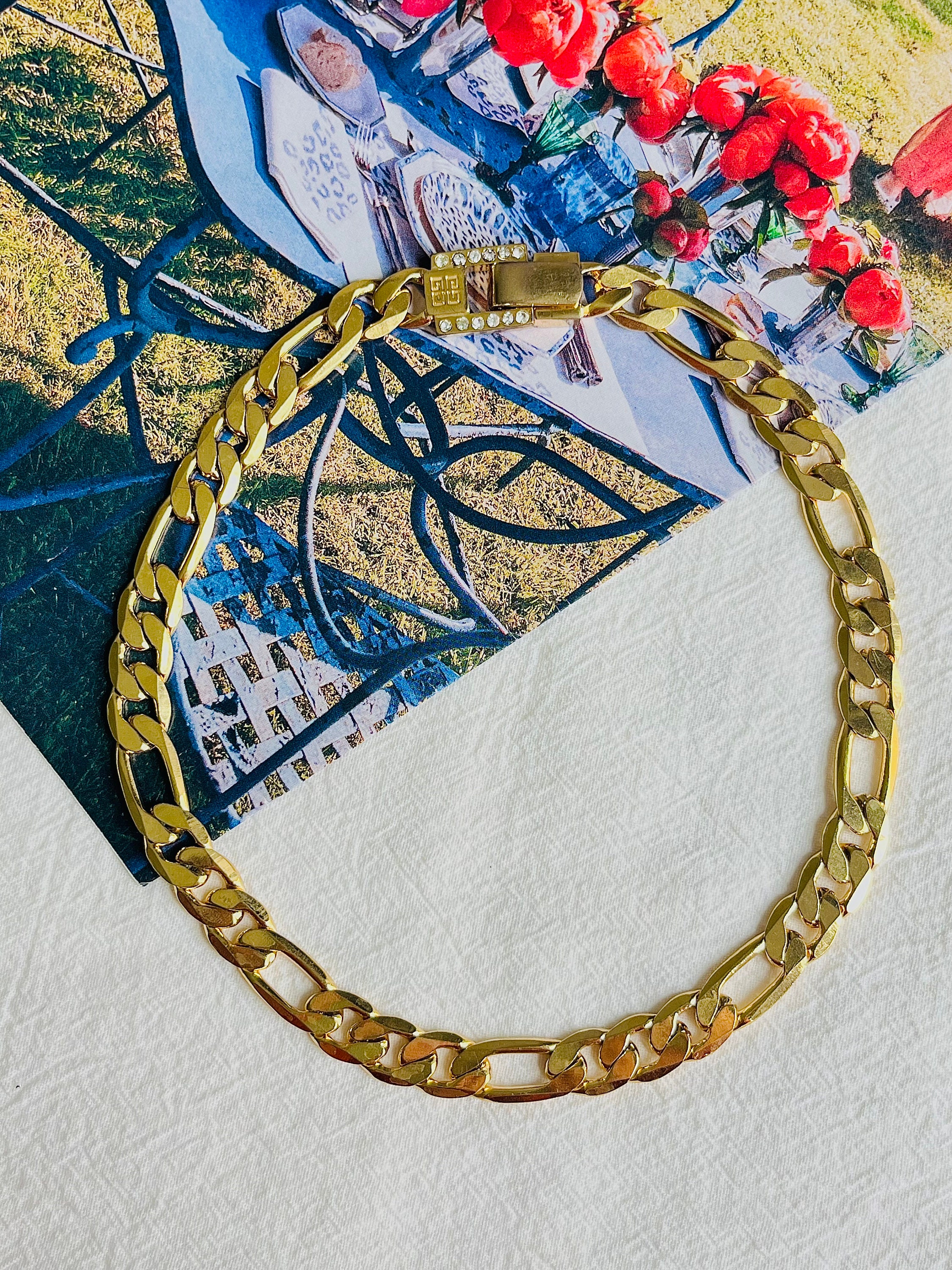 2*き様 【希少・VINTAGE】GIVENCHY 4Gロゴ チェーンブレスレッ Givenchy Vintage 1980s 4G Logo Interlocked Crystal Figaro Chain