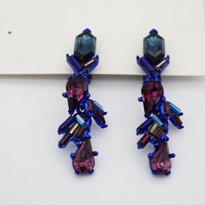 Christian Lacroix Vintage 1980s Crystals Navy Purple Iridescent Rocaille Clip On Earrings, Mom, Girl, Wife, Y2K, Anniversary, Birthday Gift image 7