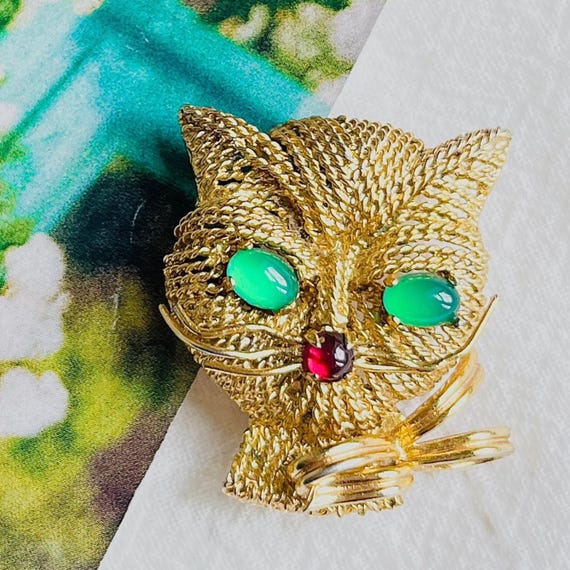 Christian Dior GROSSE 1971 Cat Kitten Emerald Eyes Ruby Mouth