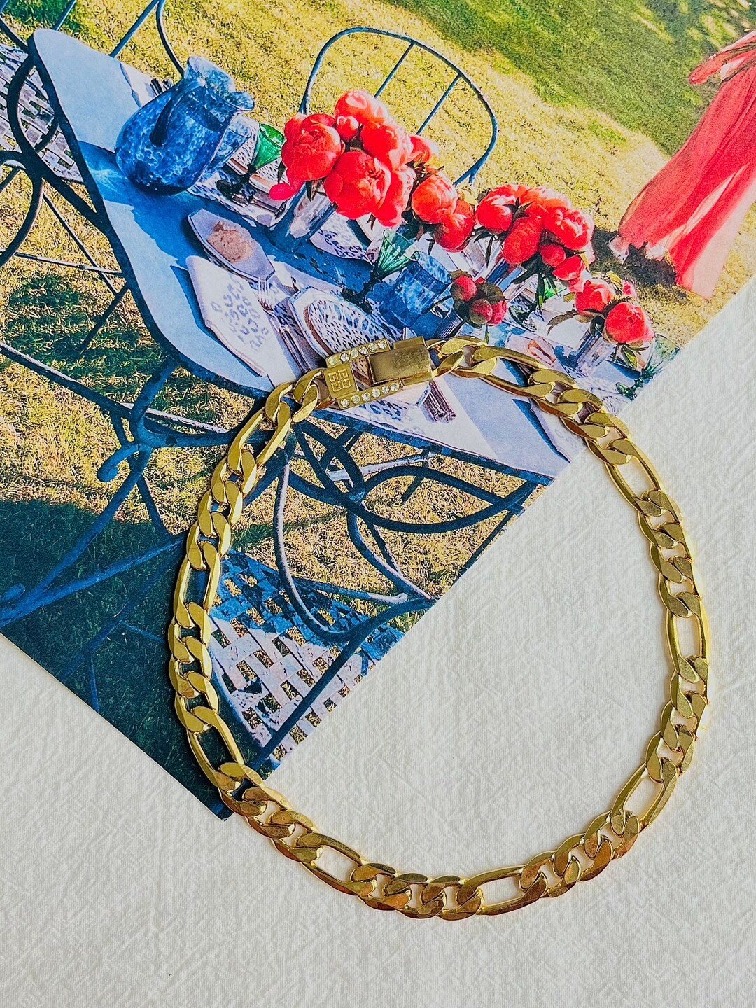 Givenchy Vintage 1980s 4G Logo Interlocked Crystal Figaro Chain