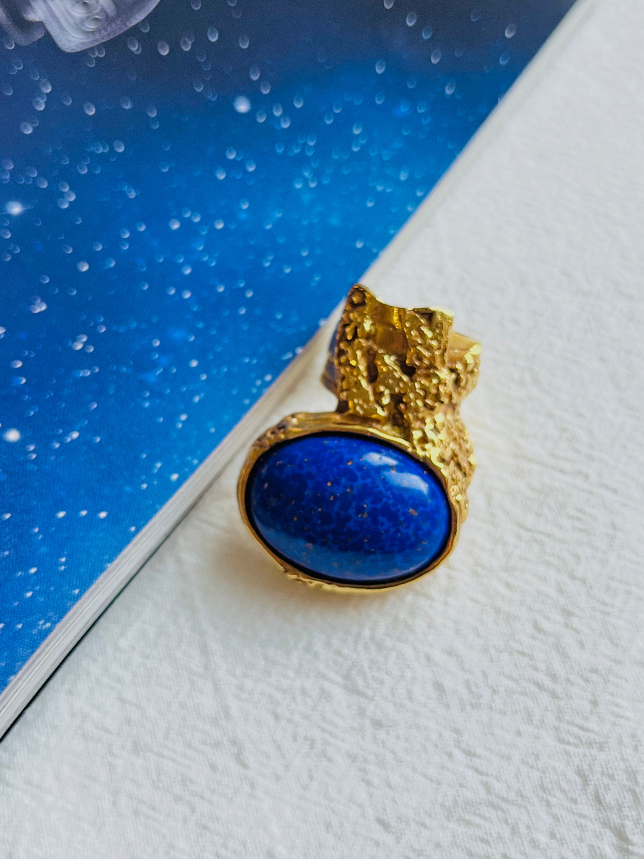 Yves Saint Laurent YSL Arty Lapis Navy Statement Cabochon Chunky Ring, US 4, Gold, Mom, Y2K, Girl, Wife, Anniversary, Wedding, Birthday Gift - Etsy Yves Saint Laurent YSL Arty Lapis Navy Statement Cabochon Chunky Ring, US 4, Gold, Mom, Y2K, Girl, Wife, Anniversary, Wedding, Birthday Gift - Etsy