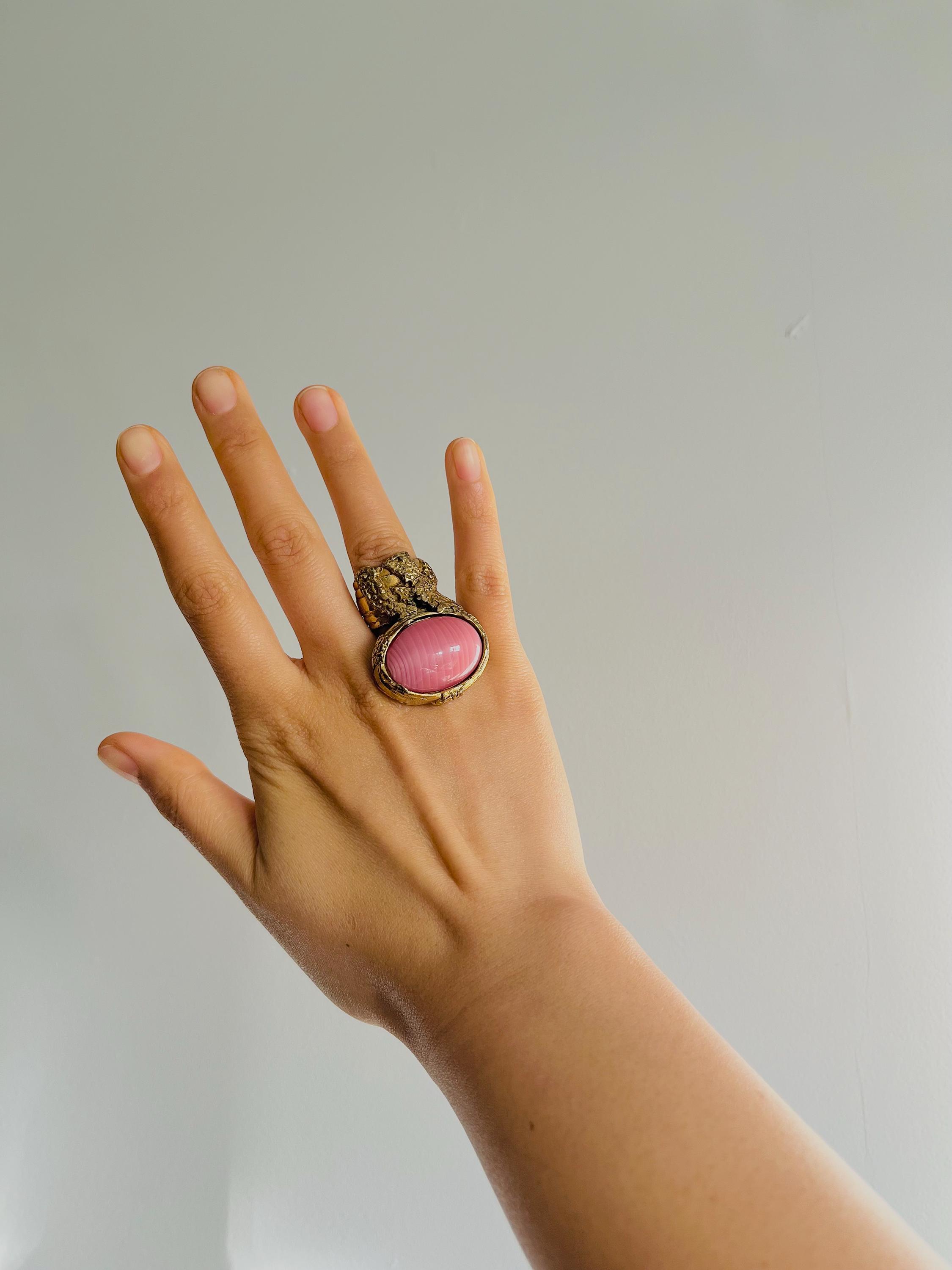 Yves Saint Laurent YSL Arty Large Pink Oval Cabochon Chunky