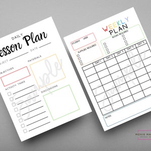 Homeschool Daily & Weekly Lesson Plan Pages Homeschool Planner 2 Pages Instant Download PDF image 1