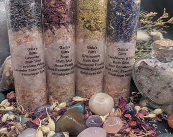 Handmade Bath Shots with Essential Oils, Herbs, Flowers | Himalayan Salt Soak