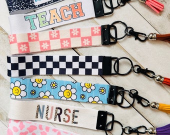 Wristlet, Wrist keychain for teachers, wrist keychain for nurses, wrist keychain for badge, custom keychain with name, key fob wristlet