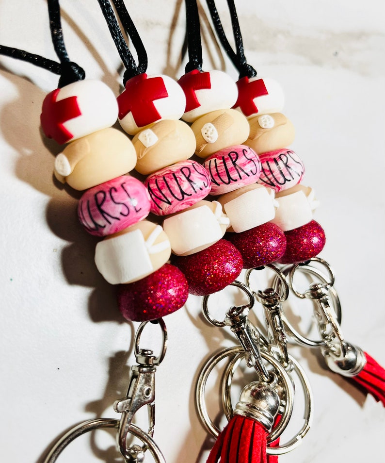 Nurse Lanyard, RN Gift, Custom Badge Lanyard, School Nurse Appreciation, Clay Beaded Lanyard, Nurse ID Badge, Nurse gift image 1