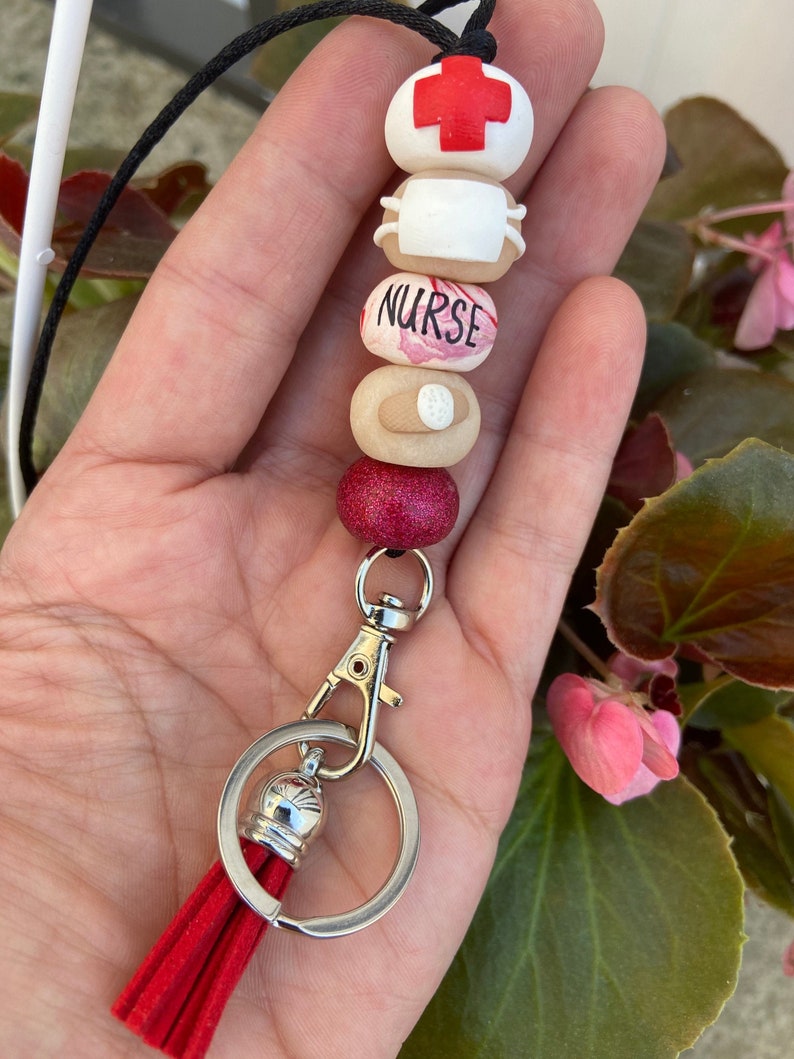 Nurse Lanyard, RN Gift, Custom Badge Lanyard, School Nurse Appreciation, Clay Beaded Lanyard, Nurse ID Badge, Nurse gift image 2