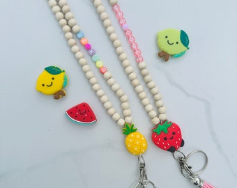 Fruit lanyard, strawberry lanyard, pineapple lanyard, teacher lanyard with name, personalized lanyard, teacher badge