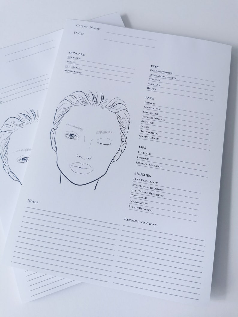 Makeup Face Chart. Face Chart. Makeup Consultation Form. Makeup ...