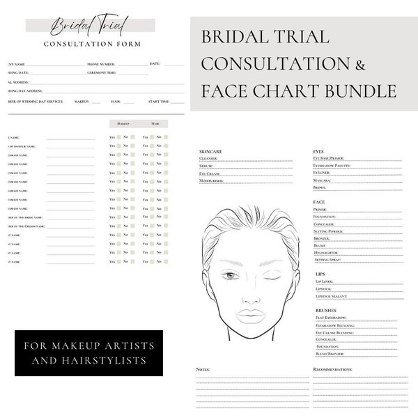 Bridal Bundle! Trial Consultation Form + Face Chart Bundle