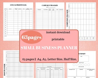 63 page Business Planner, Small Business Binder, Printable Business Planner, Etsy Business Planner, Home Business Management, Editable