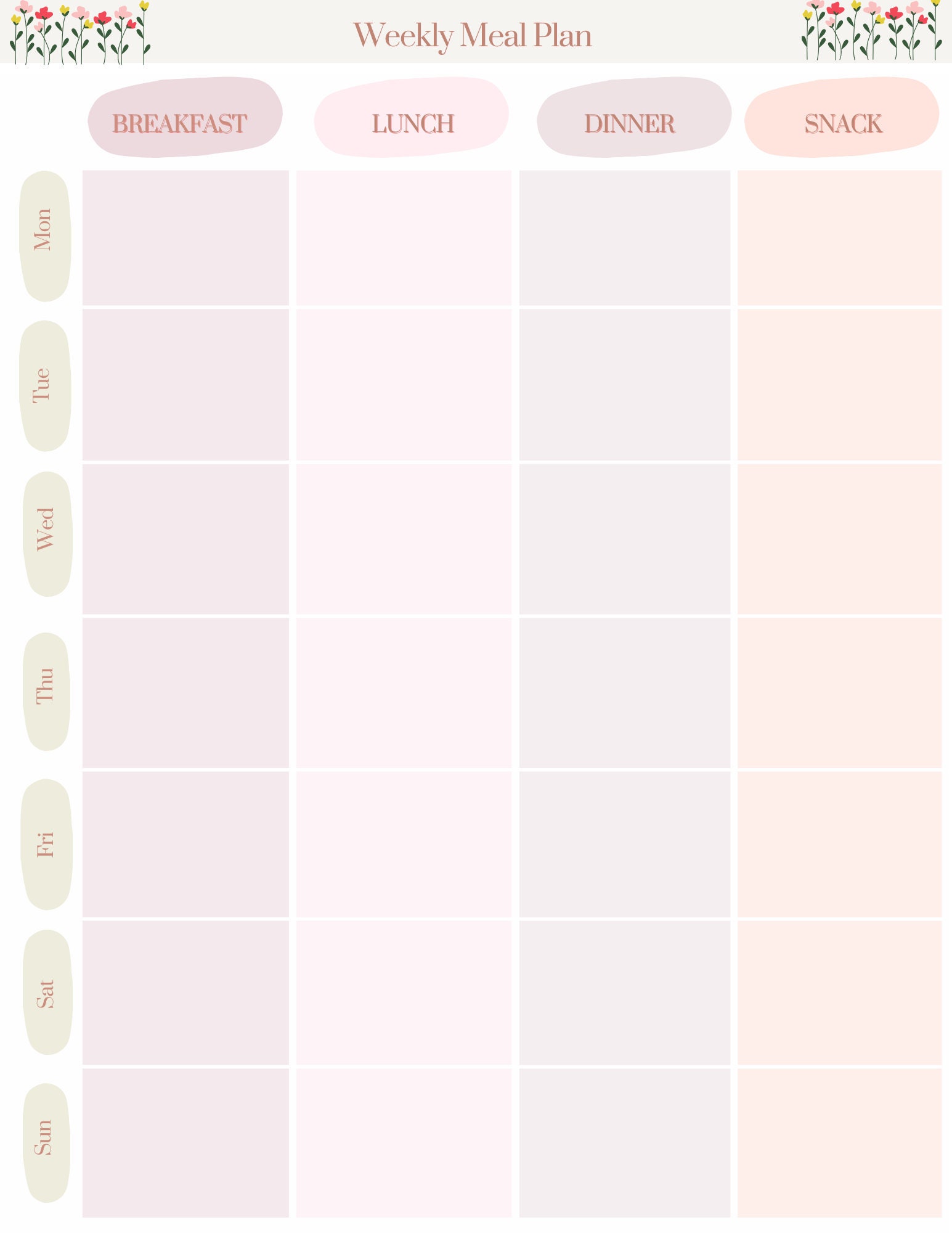 weekly meal plannerweekly meal plan printable week menu etsy
