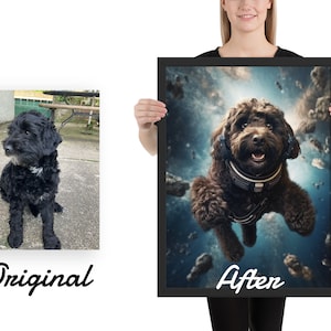 Custom Astronaut Pet Portrait Painting on Canvas: Space Art Design