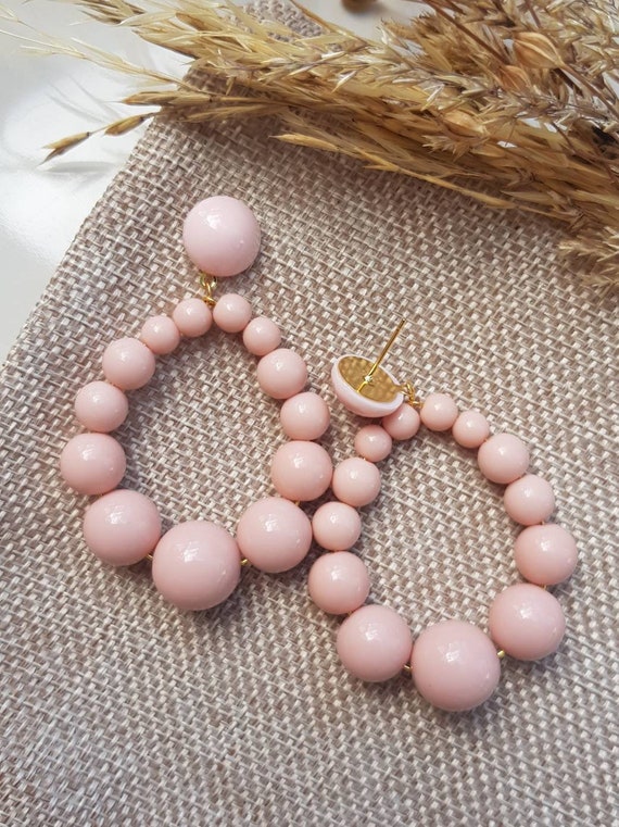 Anne Creole Earrings in Powder Pink Pearls Vintage Spirit