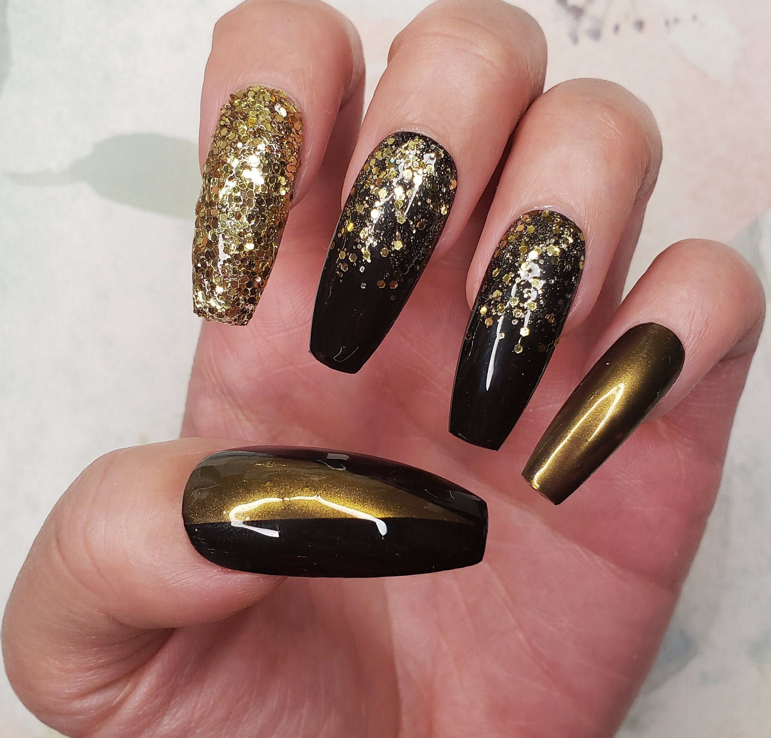 Party Gold Chrome and Glitter New Years Holiday Gel Nail Art - Etsy UK