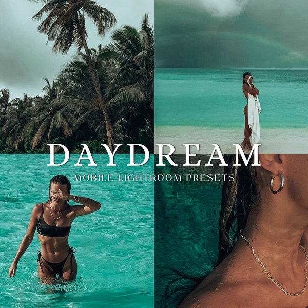 4 Daydream Presets, Beach Mobile Presets, Vacation Lightroom Presets, Outdoor Photo Editing, Bright Photo Filters, Aqua Mobile Presets