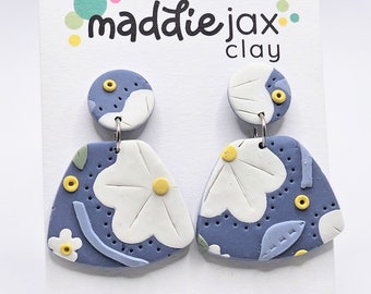 Denim and Daisies Polymer Clay Earrings | handmade | unique earrings | jewelry | gift for her | nickel free hypoallergenic