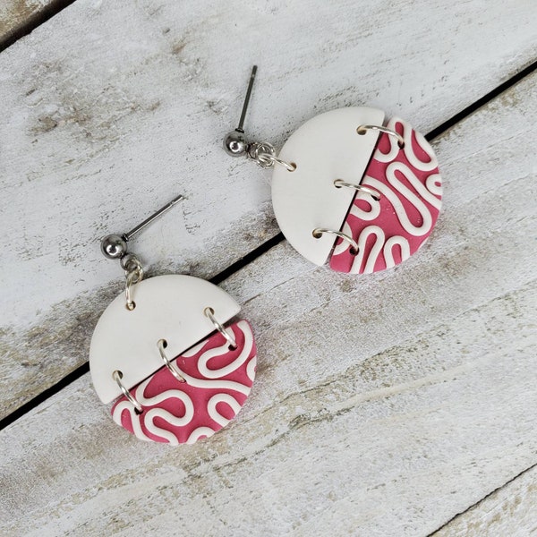 Scribbles on Pink Polymer Clay Earrings | handmade | unique earrings | jewelry | gift for her | nickel free hypoallergenic