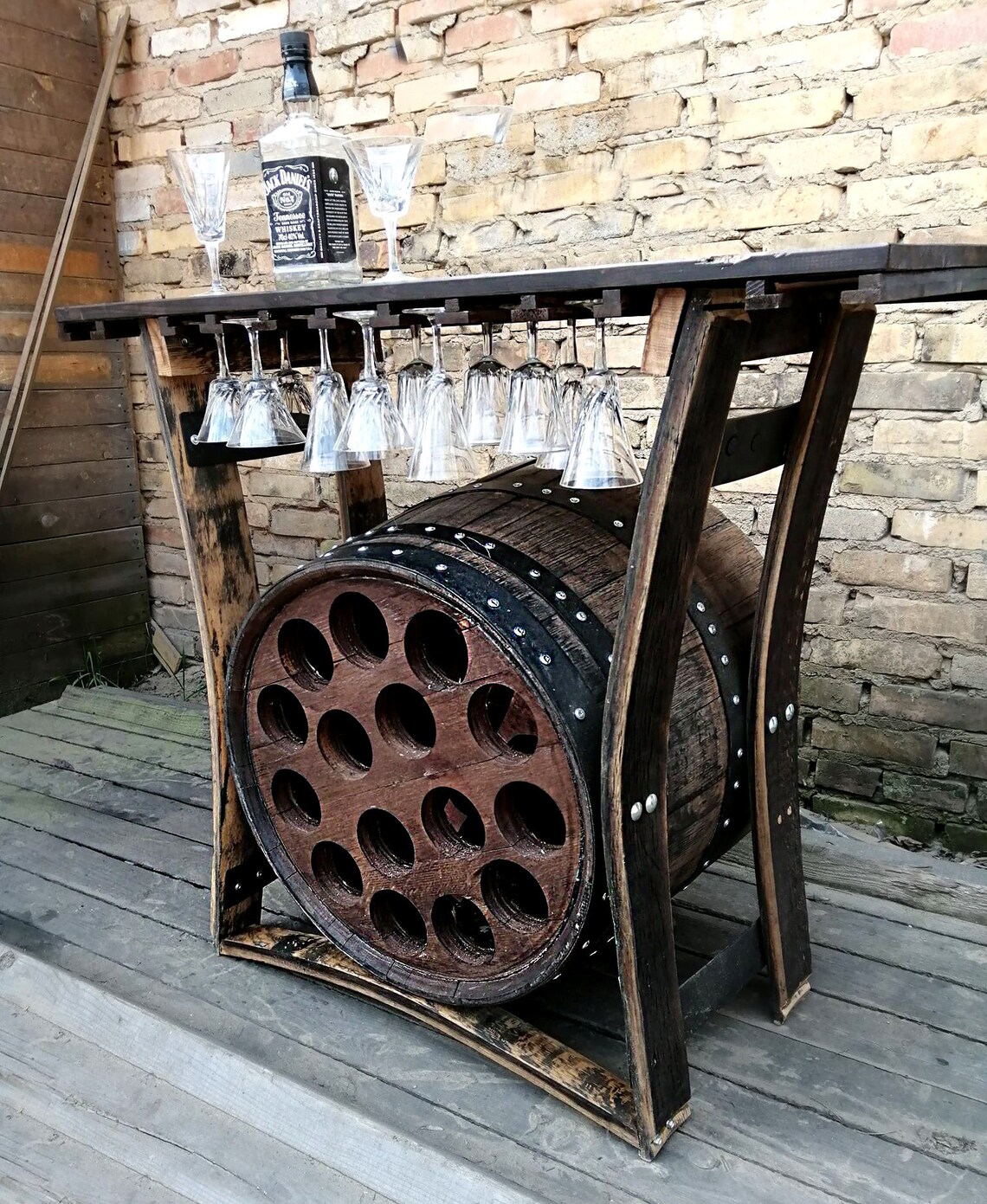 whisky barrel wine rack