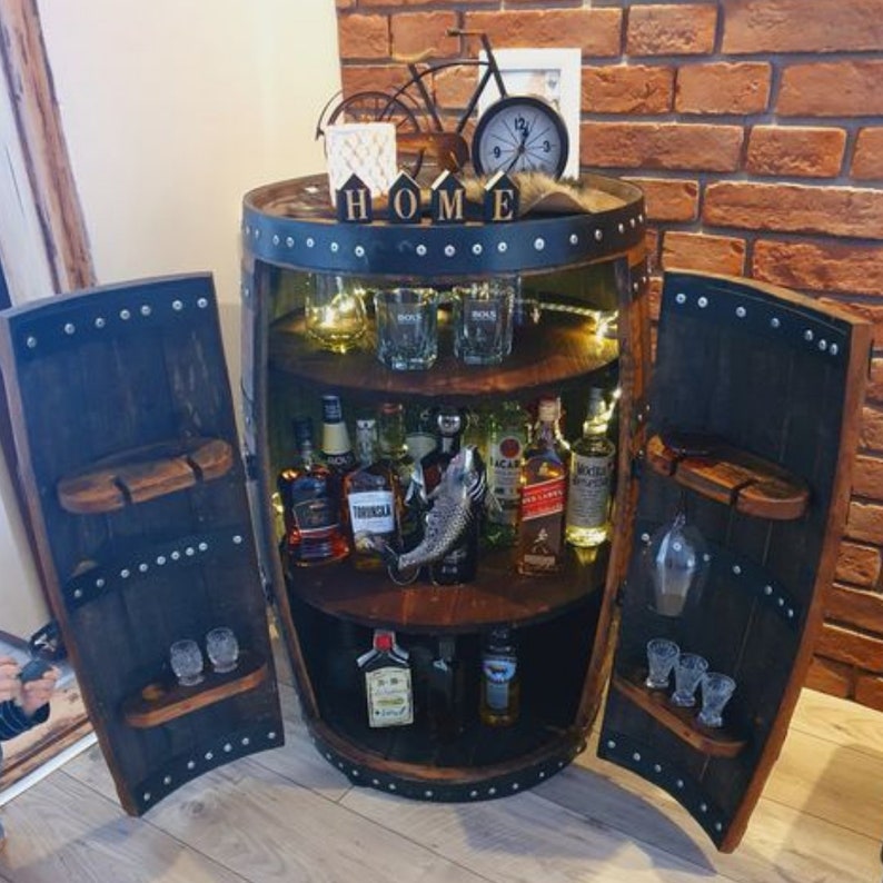 whiskey barrel cabinet