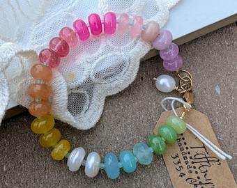 Rainbow Gemstone Candy Bracelet | Handcrafted with pearls