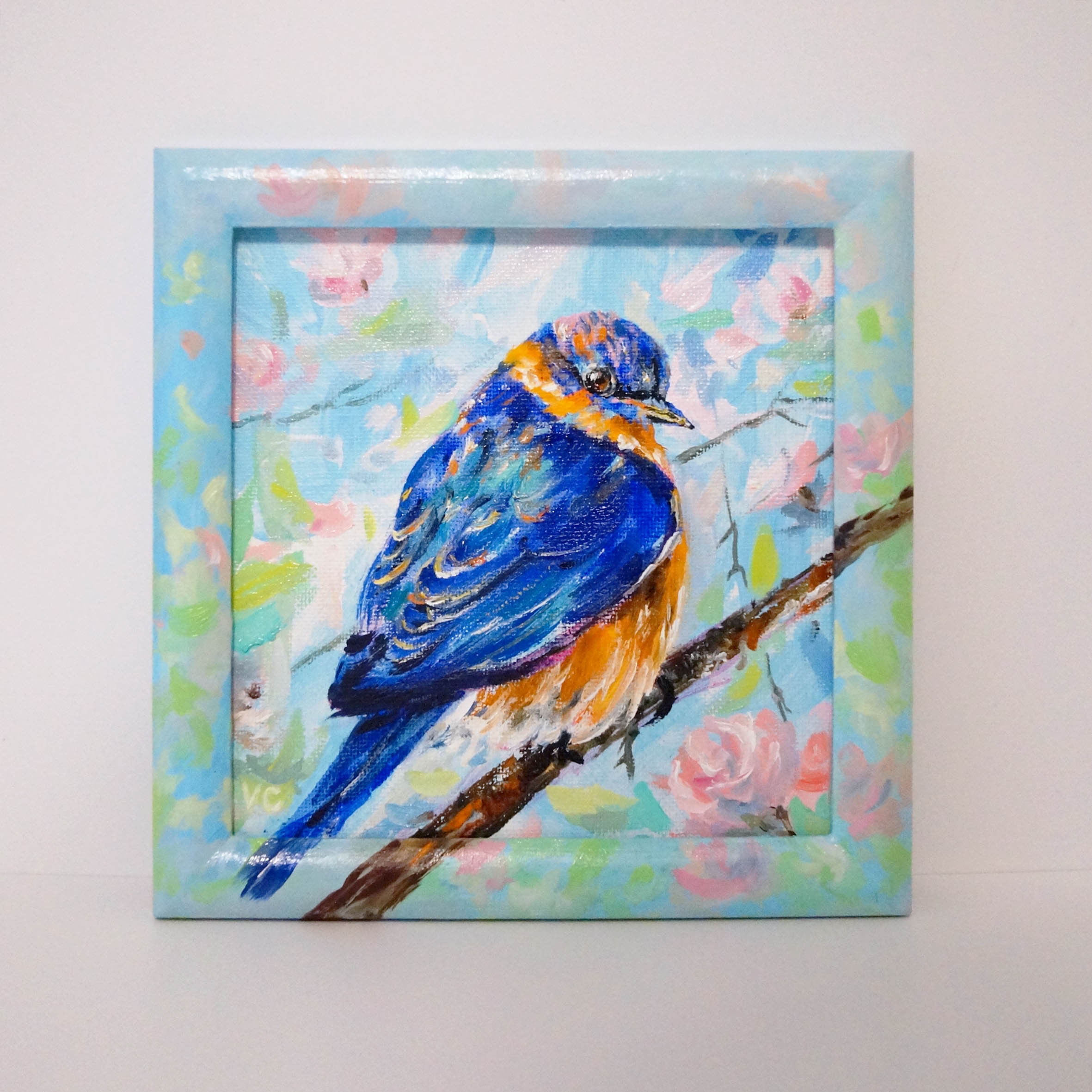 Blue bird painting 6x6 Minimalist wall art mini bird art Etsy