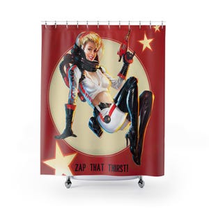 Tenda da doccia Nuka Cola Girl – Decorazione da bagno retrò da 71&quot;x74&quot; – Stile pin-up fantascientifico con 12 anelli