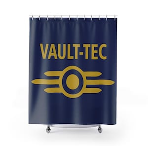 Vault-Tec Inspired Shower Curtain - Gamer Bathroom Decor - 71x74 inches Polyester Curtain with 12 Hooks  Retro Sci-Fi Fallout Style