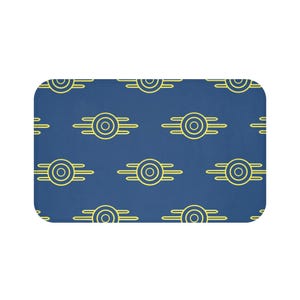 Vault-Tec Bath Mat – 34&quot;x21&quot; Anti-Slip Gamer Rug – Blue Microfiber Fallout Decor - Multi Logo Blue