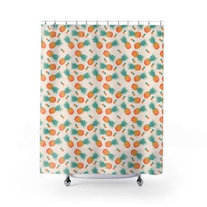 Pineapple Medley Shower Curtain – 71&quot;x74&quot; Tropical Decor – 12 Hook Holes Polyester Curtain