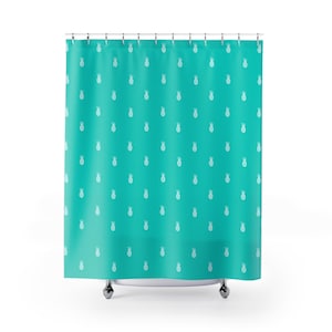 Pineapple Shower Curtain – 71&quot;x74&quot; Tropical Pop Art – 12 Hook Holes Polyester Curtain
