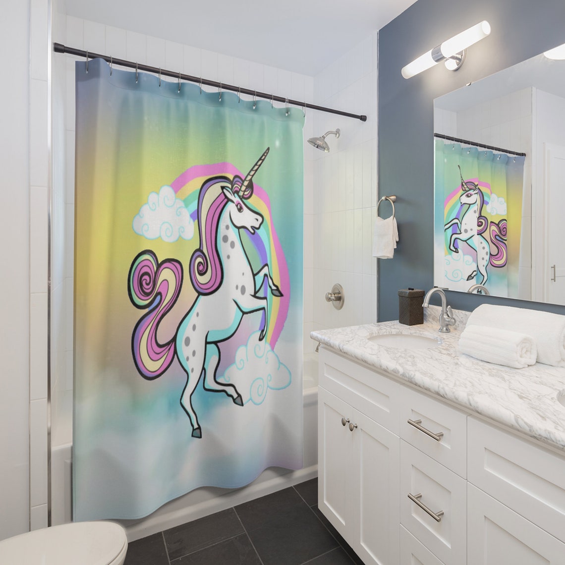 Rainbow Unicorn Premium Shower Curtain - Etsy