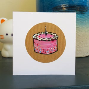 Bolo de aniversário, Cartão pintado à mão, Acrílico e tinta