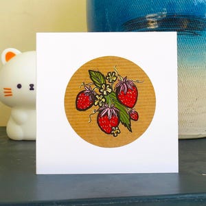 Morangos, Cartão pintado à mão, Acrílico e tinta.