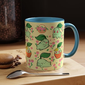 Poke Mug Chikorita / Anime and Gaming Home decor / Kawaii  Gift / Trading Cards / Gift for Anime fans and Gamers / Generation 2 / Custom Mug